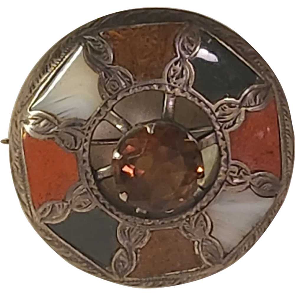 Antique Scottish Kilt pin with various Hard Stones - image 1