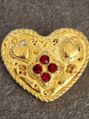 【ヴィンテージ】POGGI PARIS ブローチ　ハート　ゴールド Poggi paris heart huge - Gem