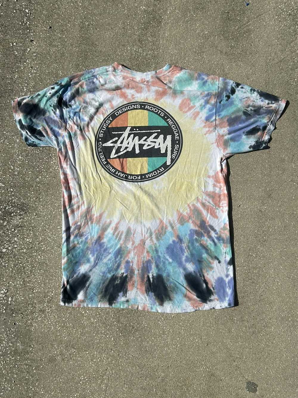 Stussy × Vintage Vintage Stussy Rasta Logo Tye Dye Te… - Gem