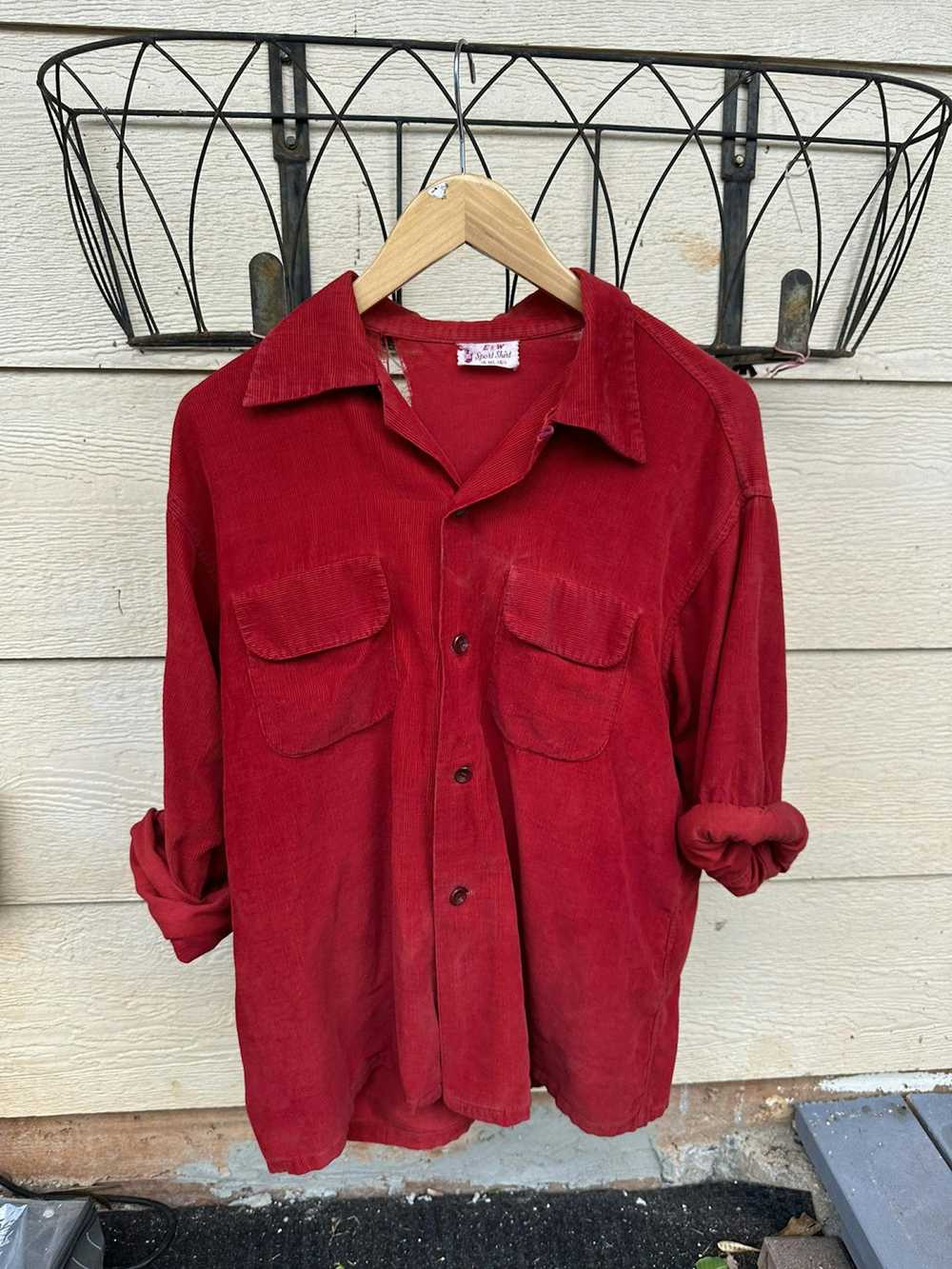 Vintage 1940s Red Corduroy button up - image 1