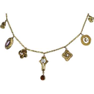 Lovely Antique 14K Gold Charms Necklace Genuine St