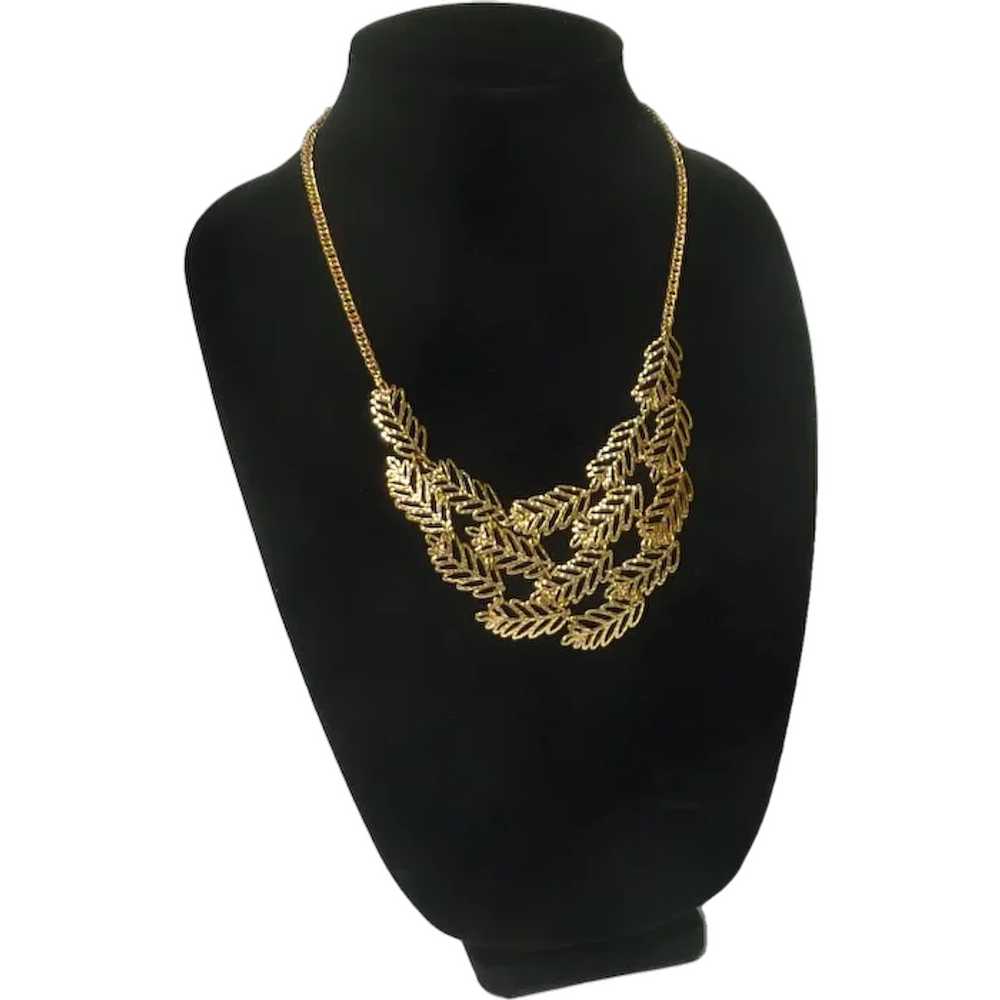 Gold Tone Leaf Necklace - image 1