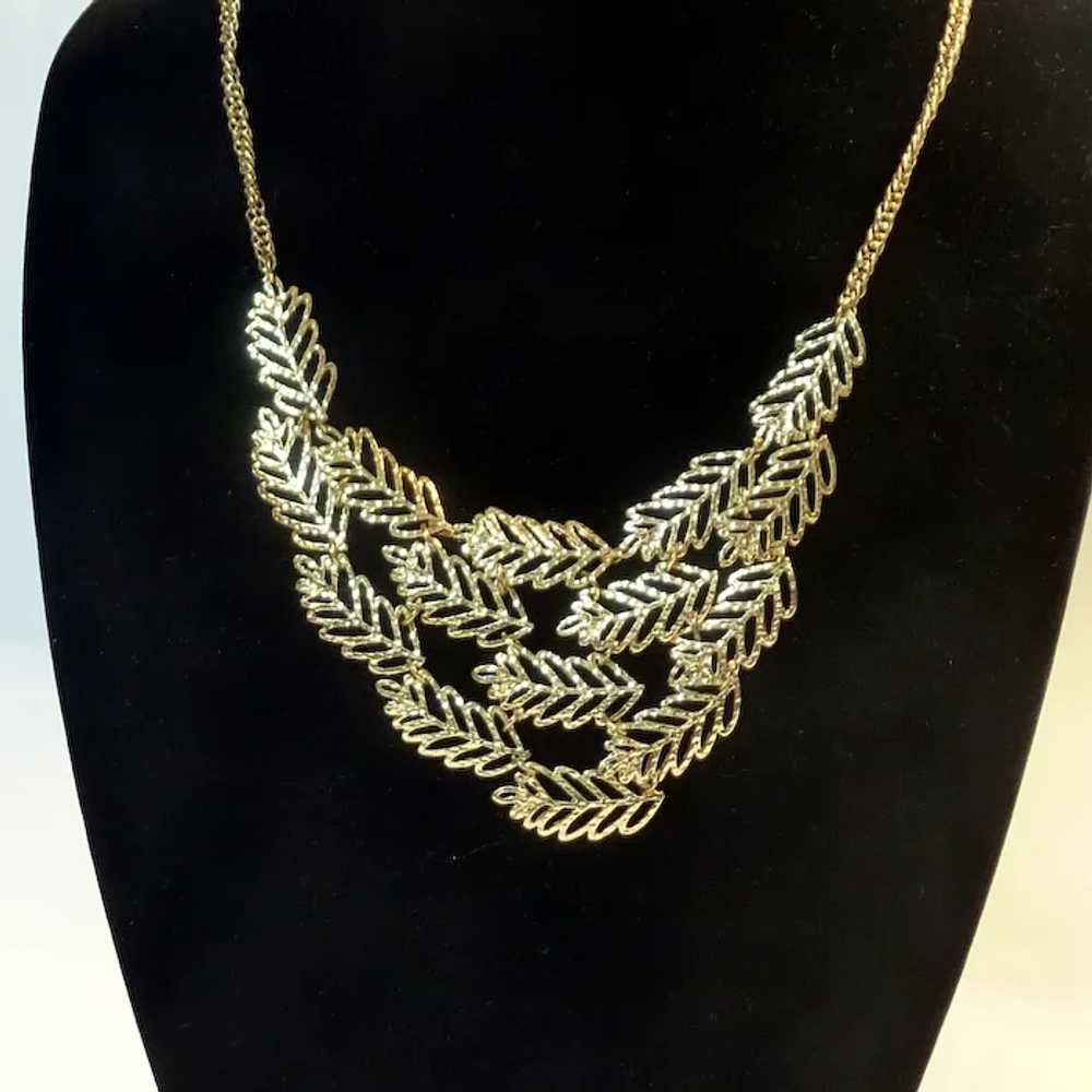 Gold Tone Leaf Necklace - image 2