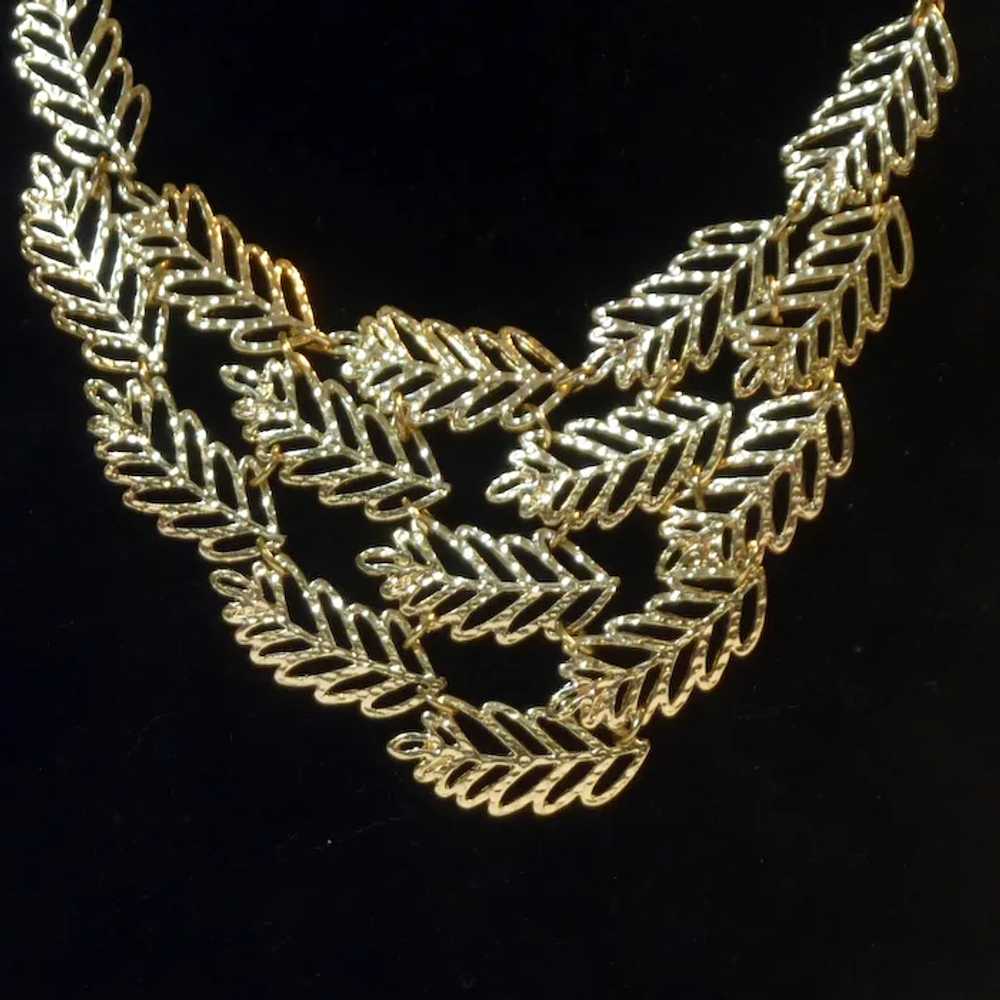 Gold Tone Leaf Necklace - image 4