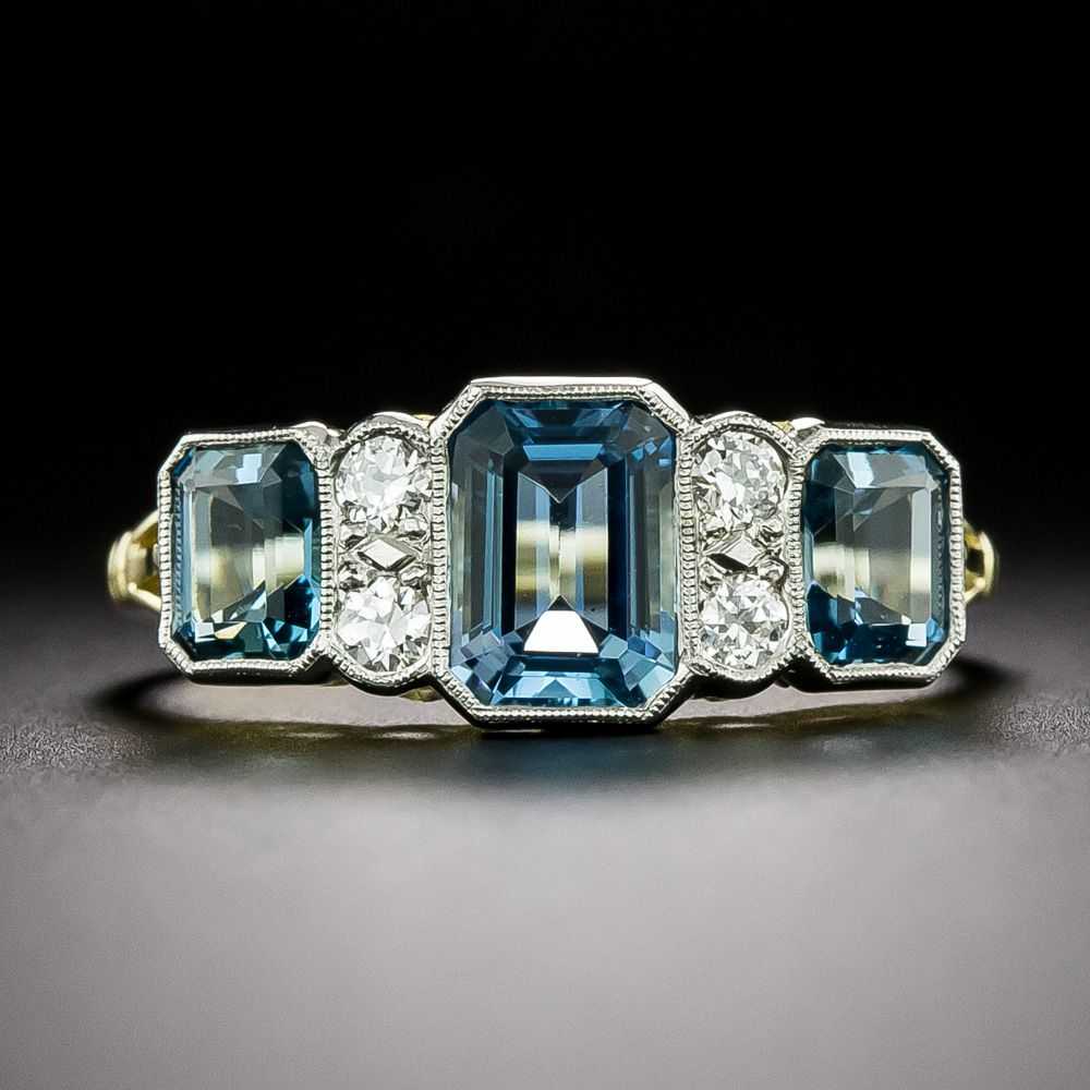 Edwardian-Style Three-Stone Aquamarine and Diamond - image 1