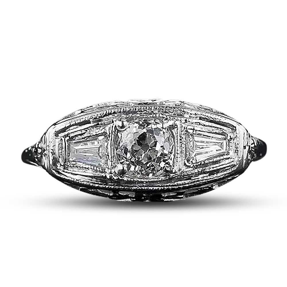 Art Deco Three-Stone Diamond Ring - image 4