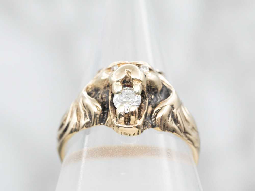 Yellow Gold Lion Ring with Diamond Accents - image 3