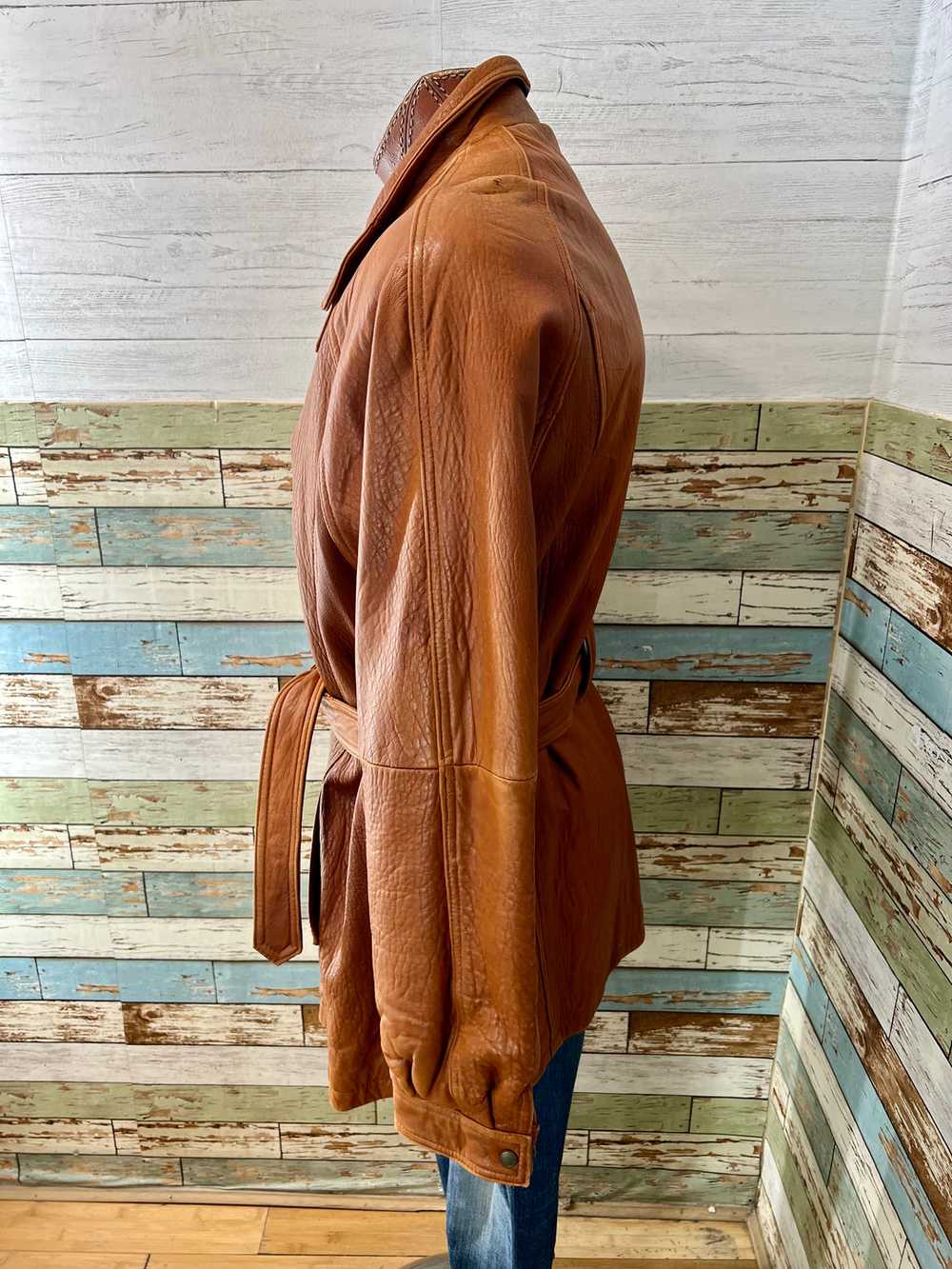 80’s Light Brown Zip And Belt Leather Jacket By P… - image 10