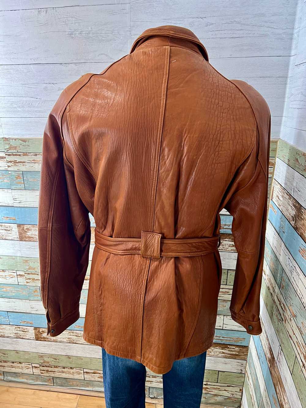 80’s Light Brown Zip And Belt Leather Jacket By P… - image 11