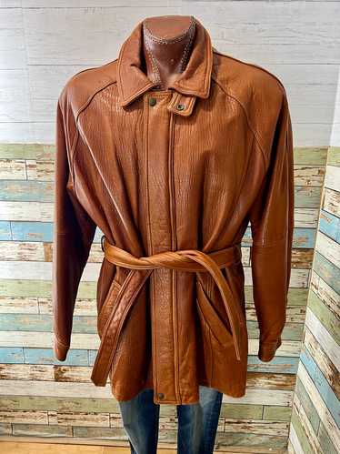 80’s Light Brown Zip And Belt Leather Jacket By Ph