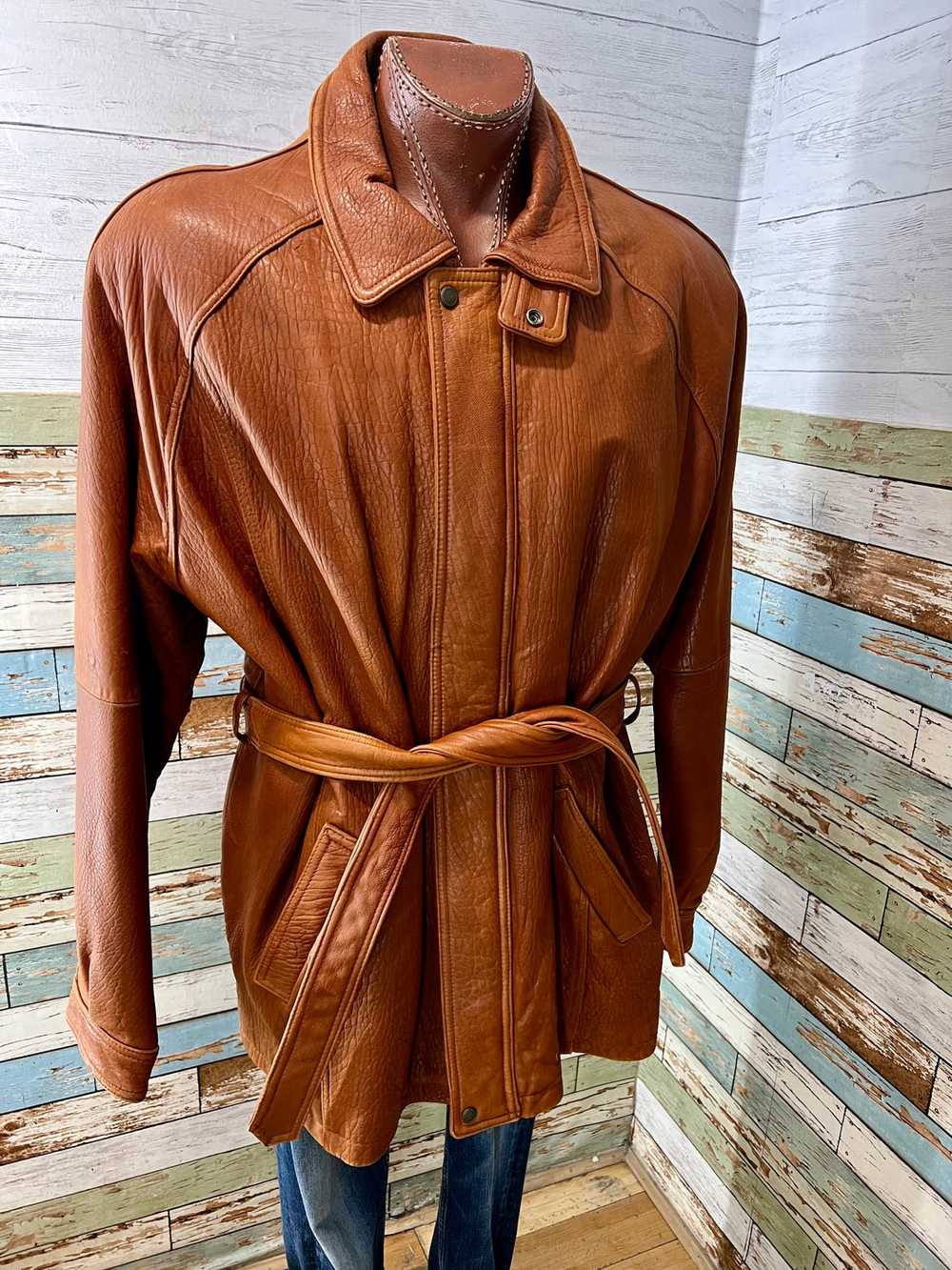 80’s Light Brown Zip And Belt Leather Jacket By P… - image 6
