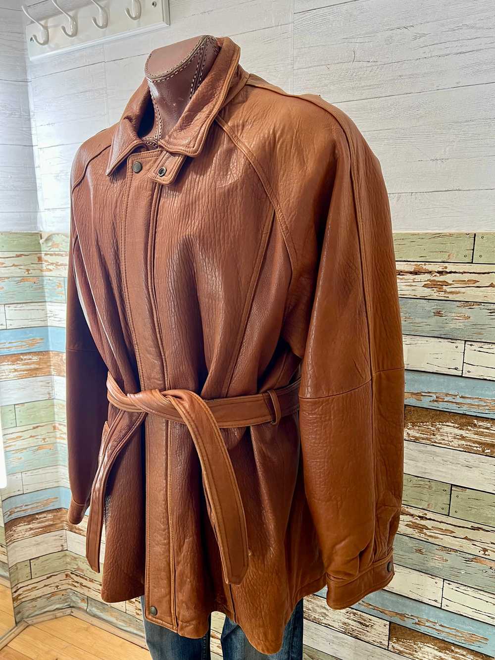 80’s Light Brown Zip And Belt Leather Jacket By P… - image 9
