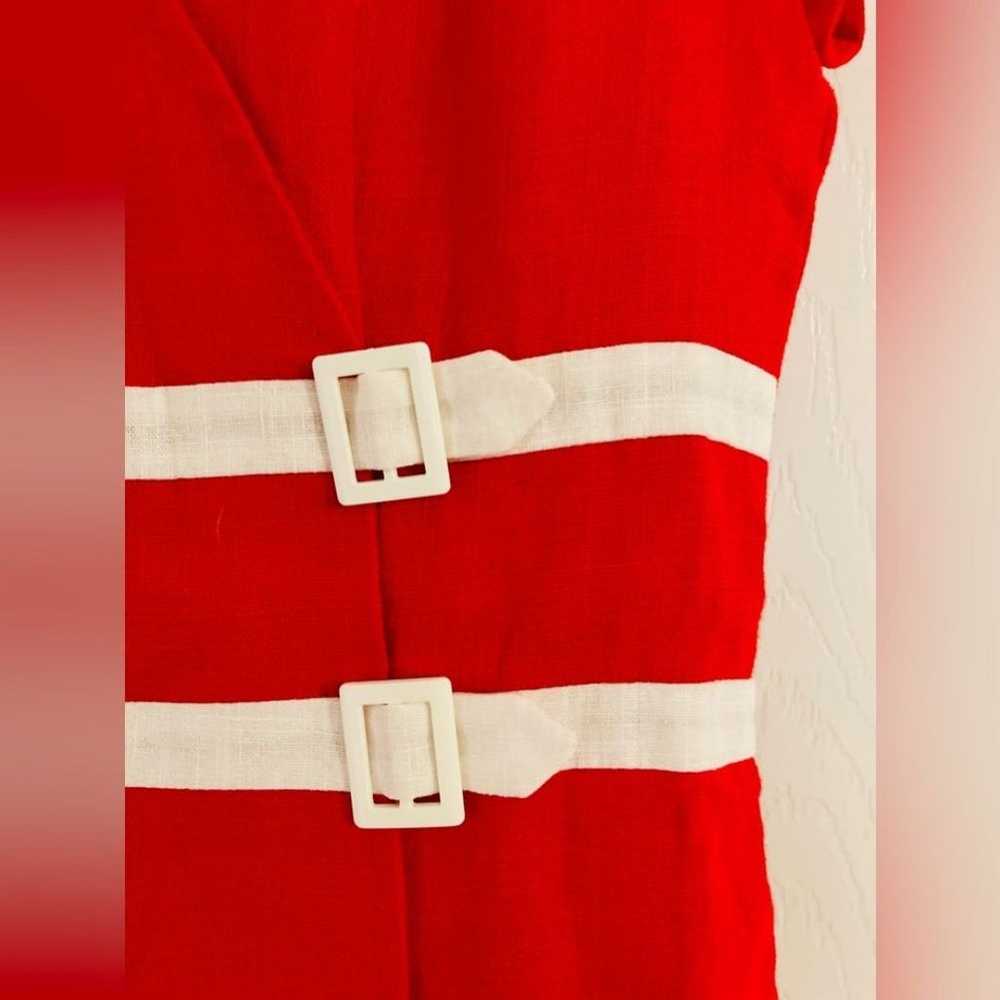 Marmalade Shop 100% Linen Dress Size M Red White … - image 4