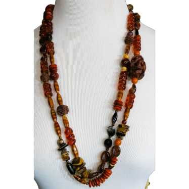 VINTAGE 30 Inch Two Strand Necklace Tribal Look N… - image 1