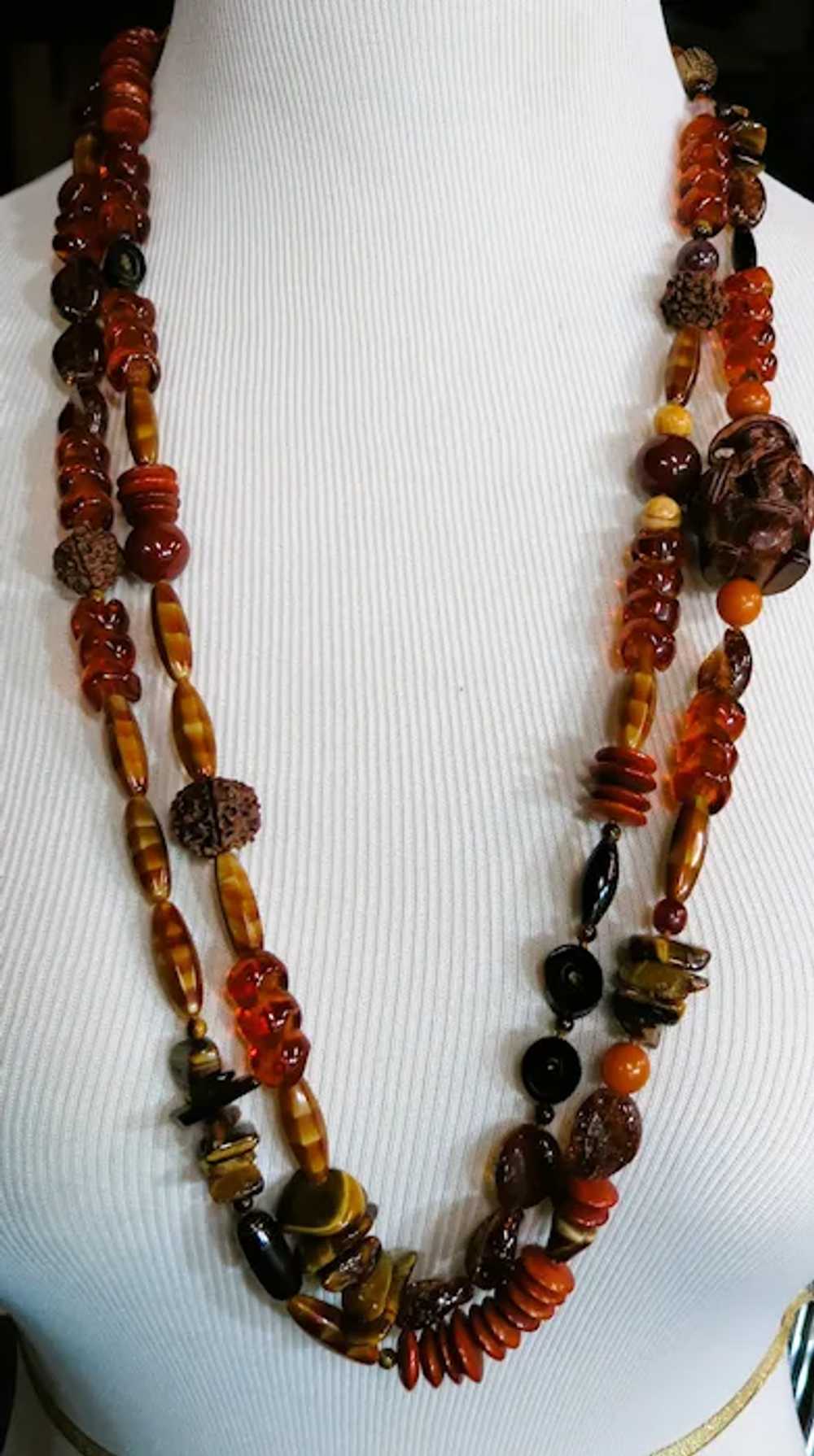 VINTAGE 30 Inch Two Strand Necklace Tribal Look N… - image 3