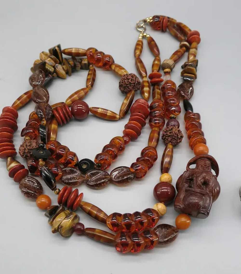 VINTAGE 30 Inch Two Strand Necklace Tribal Look N… - image 9