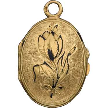 Antique Victorian 18K Yellow Gold Floral Enamel Ov