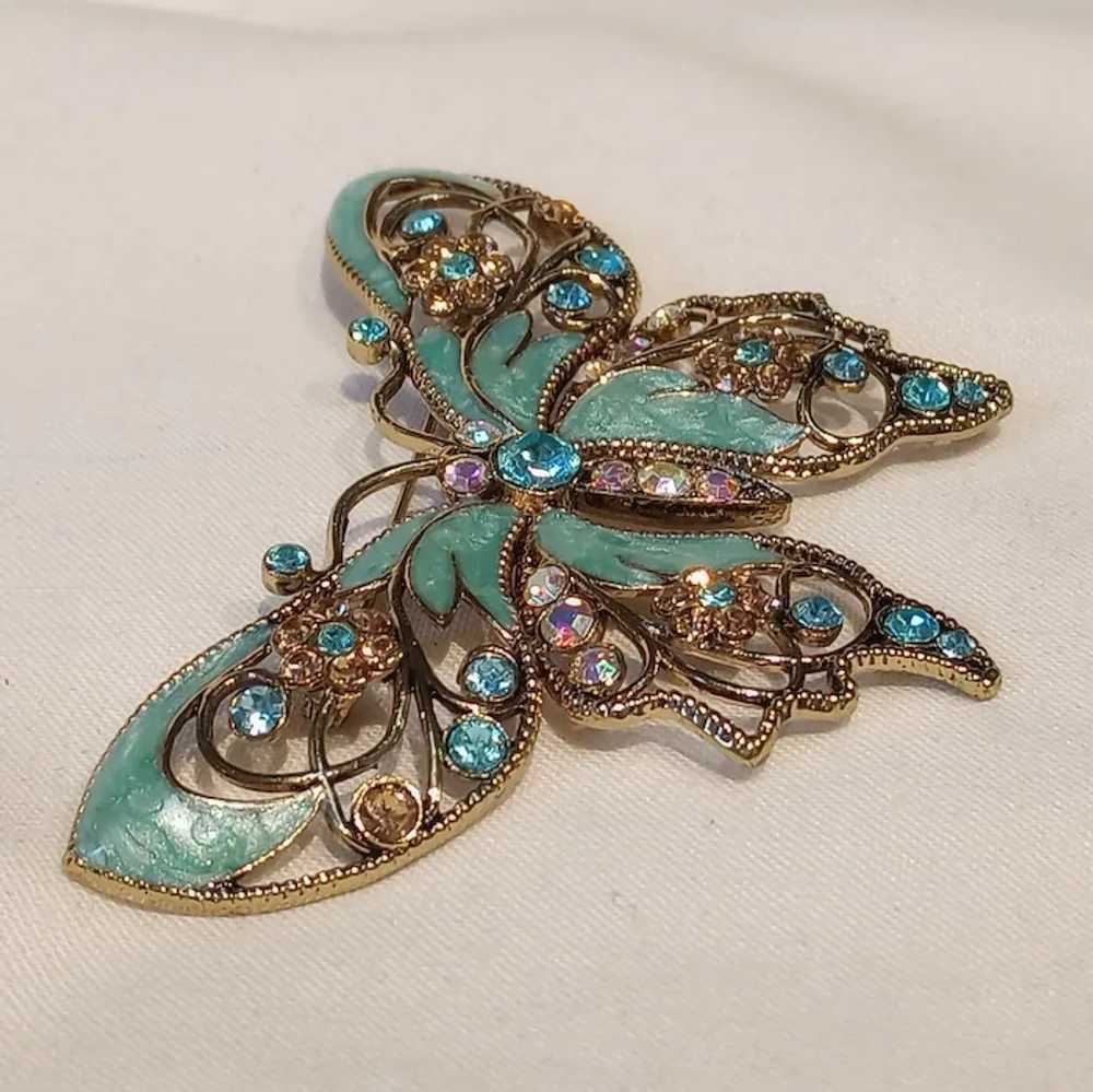 Avon blue enamel rhinestone butterfly pin in orig… - image 2