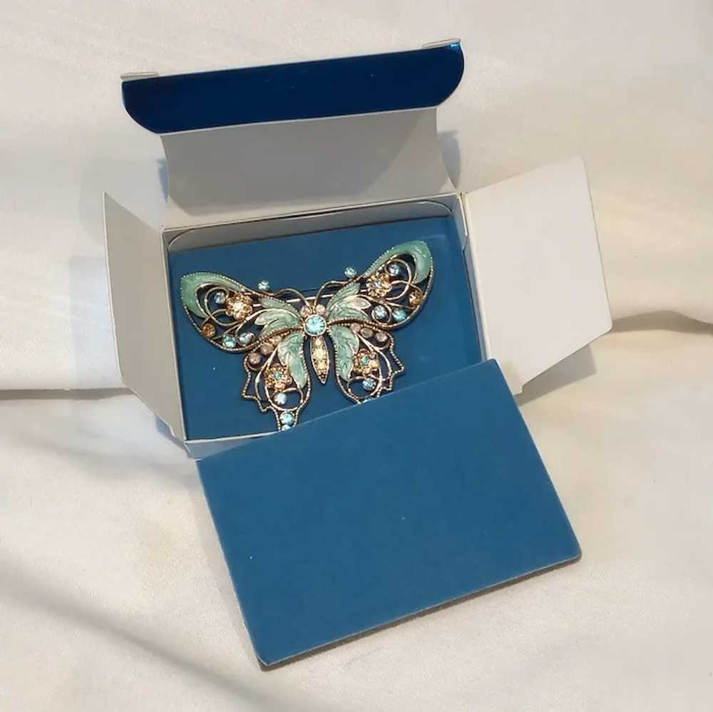 Avon blue enamel rhinestone butterfly pin in orig… - image 5