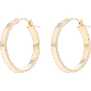 Yellow Gold Oval Hoop Earrings - 14k Pierced - image 1