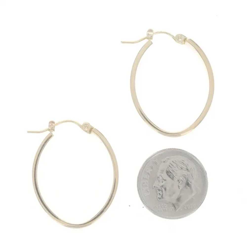 Yellow Gold Oval Hoop Earrings - 14k Pierced - image 3