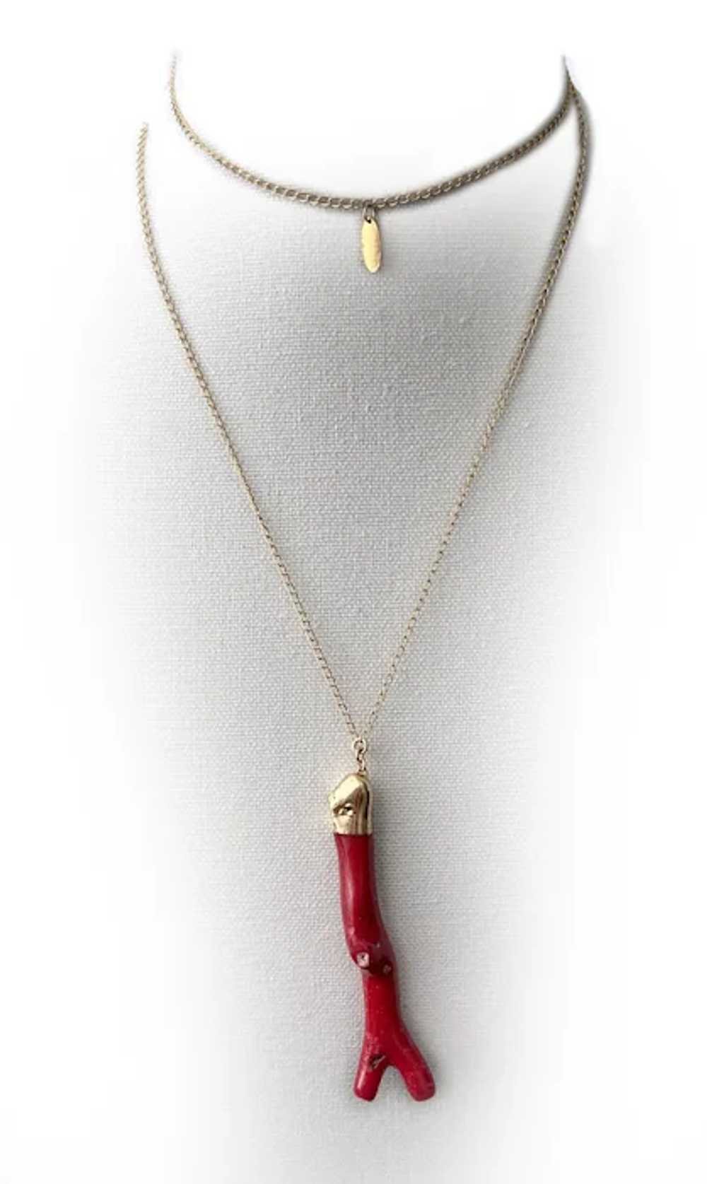 Genuine Red Coral Branch Pendant Necklace, Estate… - image 3