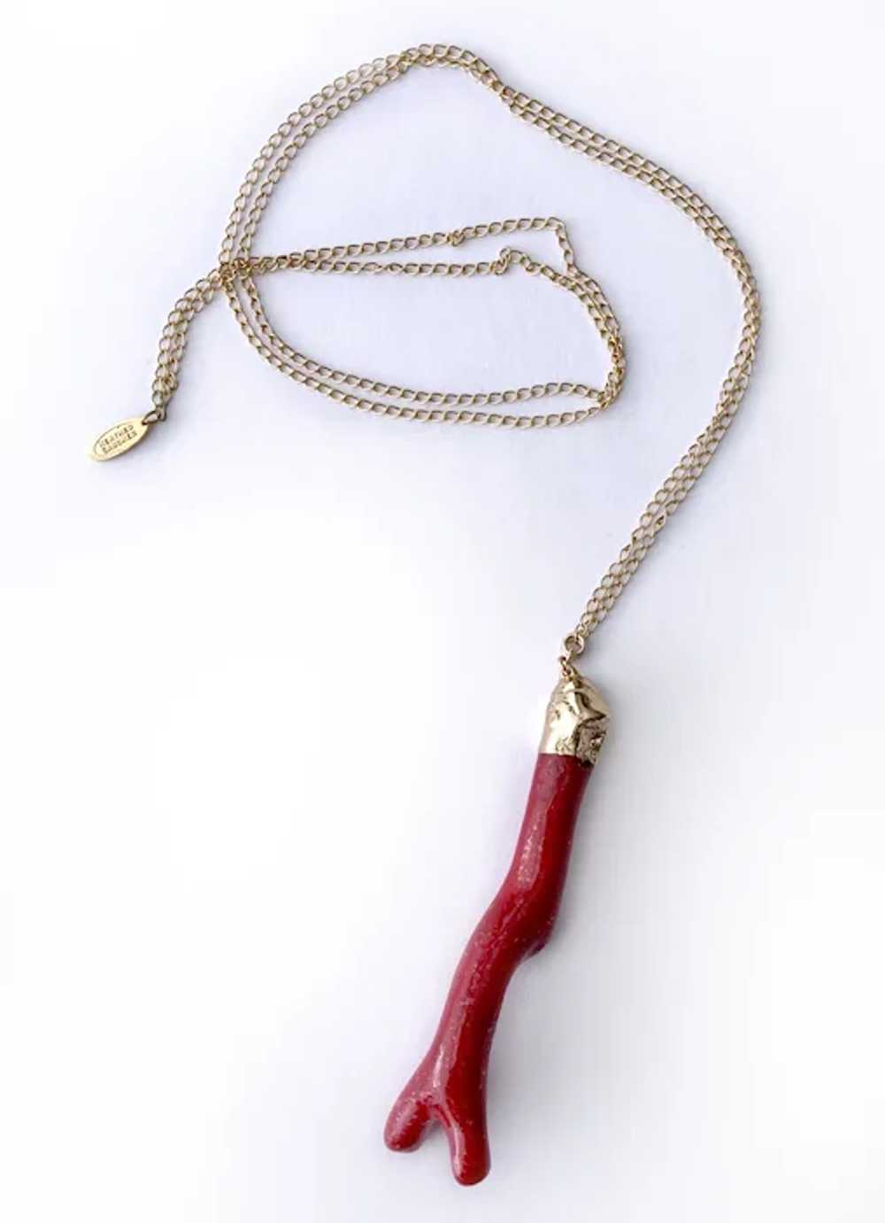 Genuine Red Coral Branch Pendant Necklace, Estate… - image 4