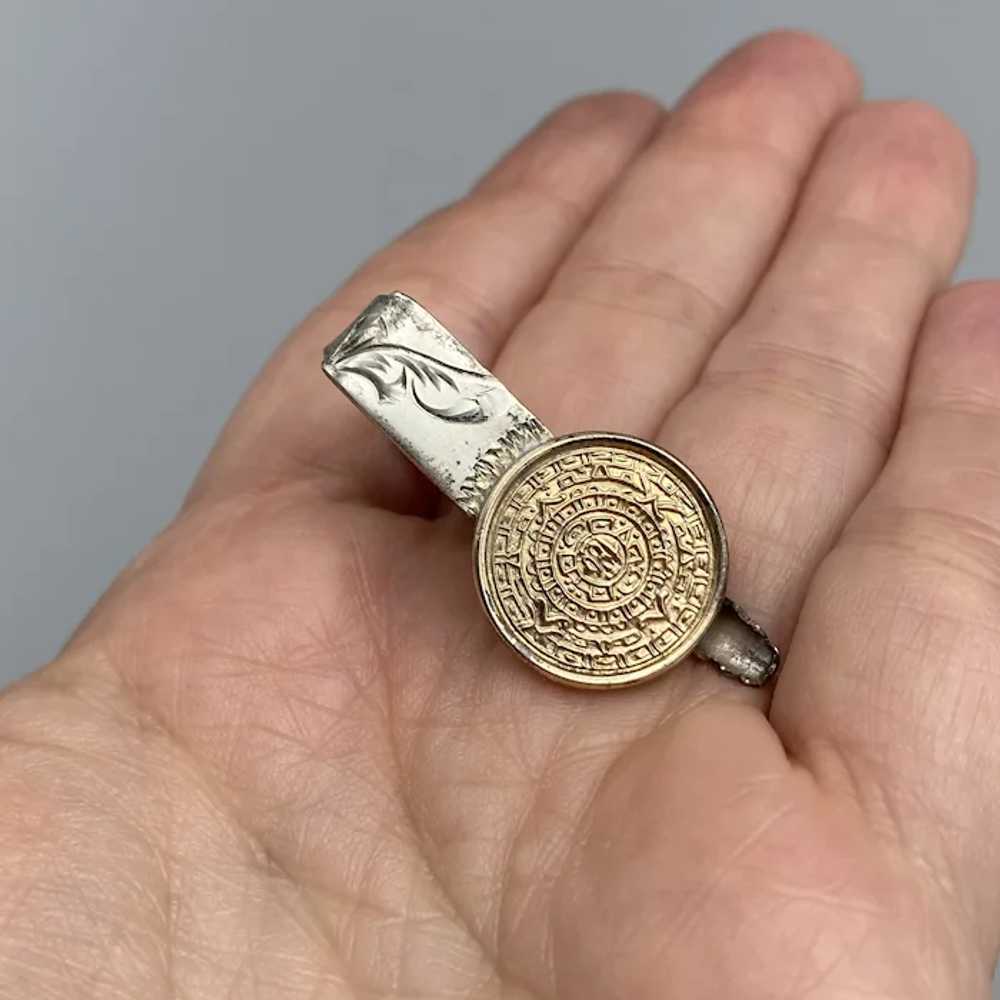 Vintage Sterling and 10K Aztec Calendar Tie Clip - image 6