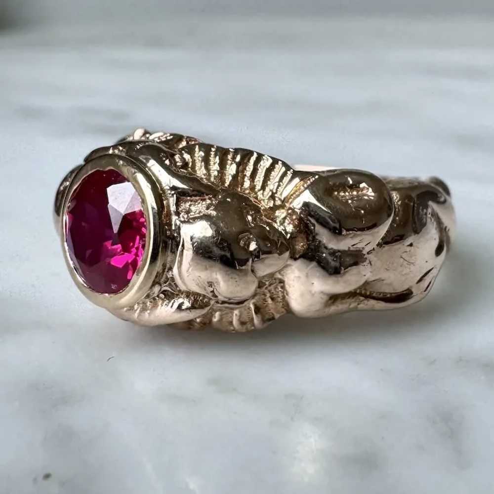 Antique Art Nouveau 14K Yellow Gold & Ruby Figura… - image 6