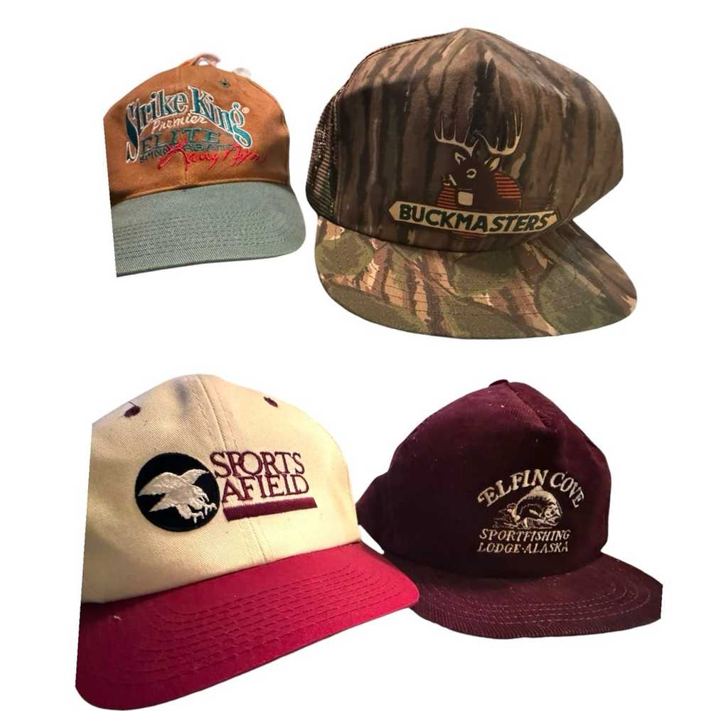 Lot of 4 Vintage Trucker Hats Snapback Hunting Fi… - image 1