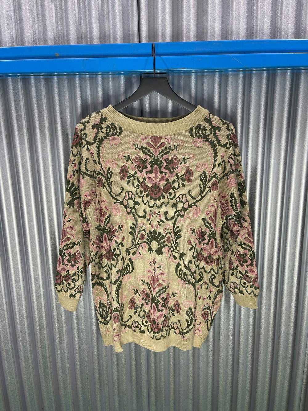 Designer Anne Pinkerton Floral Acrylic Sweater - image 1