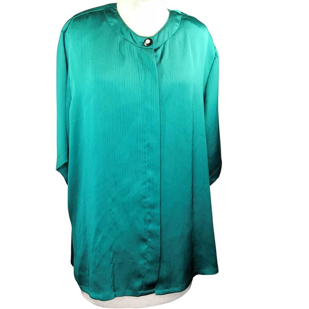 Vintage Vintage 80s Green Short Sleeve Polyester … - image 1