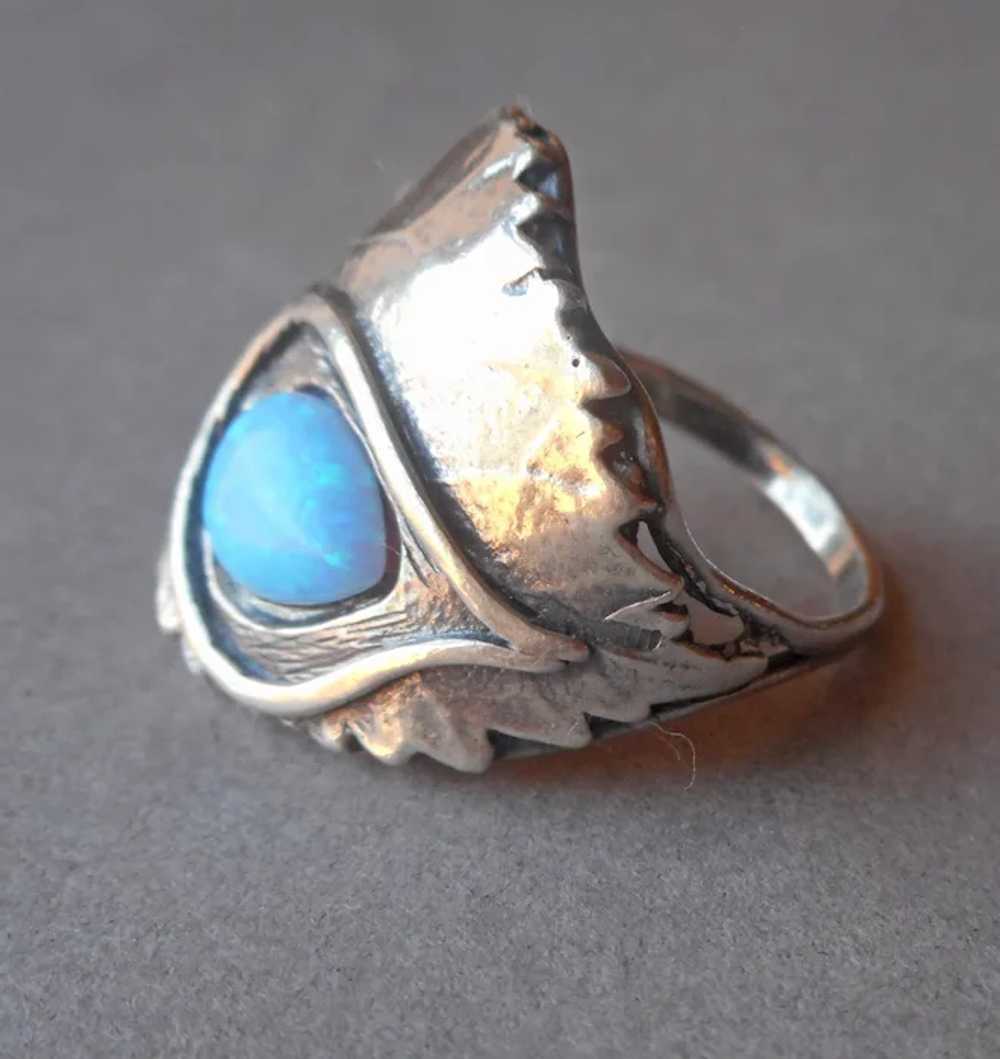 Israel Sterling Silver Lab Opal Ring Leaf Form Si… - image 3