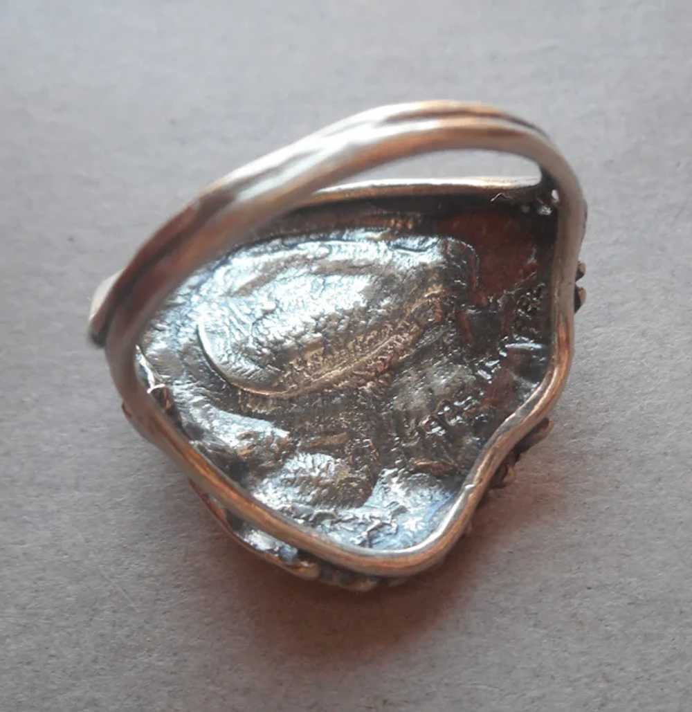 Israel Sterling Silver Lab Opal Ring Leaf Form Si… - image 5