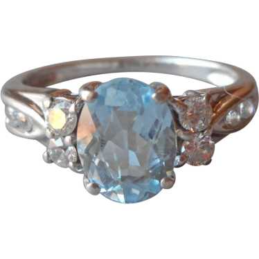 Sterling Silver Ring Pale Blue Oval Stone CZ Size… - image 1
