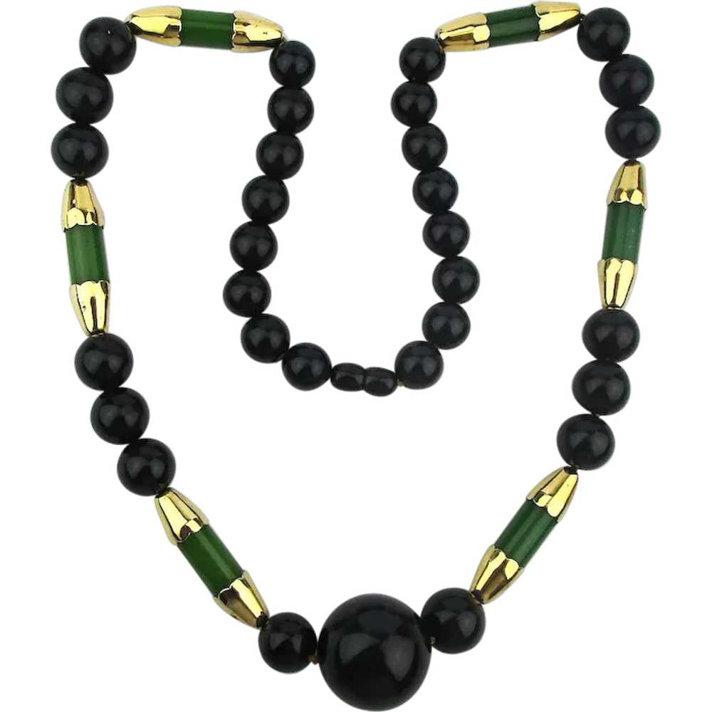 1930s Art Deco BAKELITE Bead Necklace w/ Gilt Con… - image 1