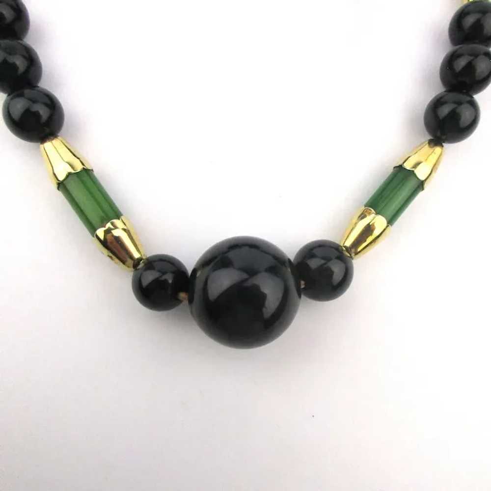 1930s Art Deco BAKELITE Bead Necklace w/ Gilt Con… - image 2