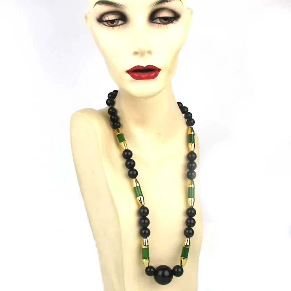 1930s Art Deco BAKELITE Bead Necklace w/ Gilt Con… - image 3