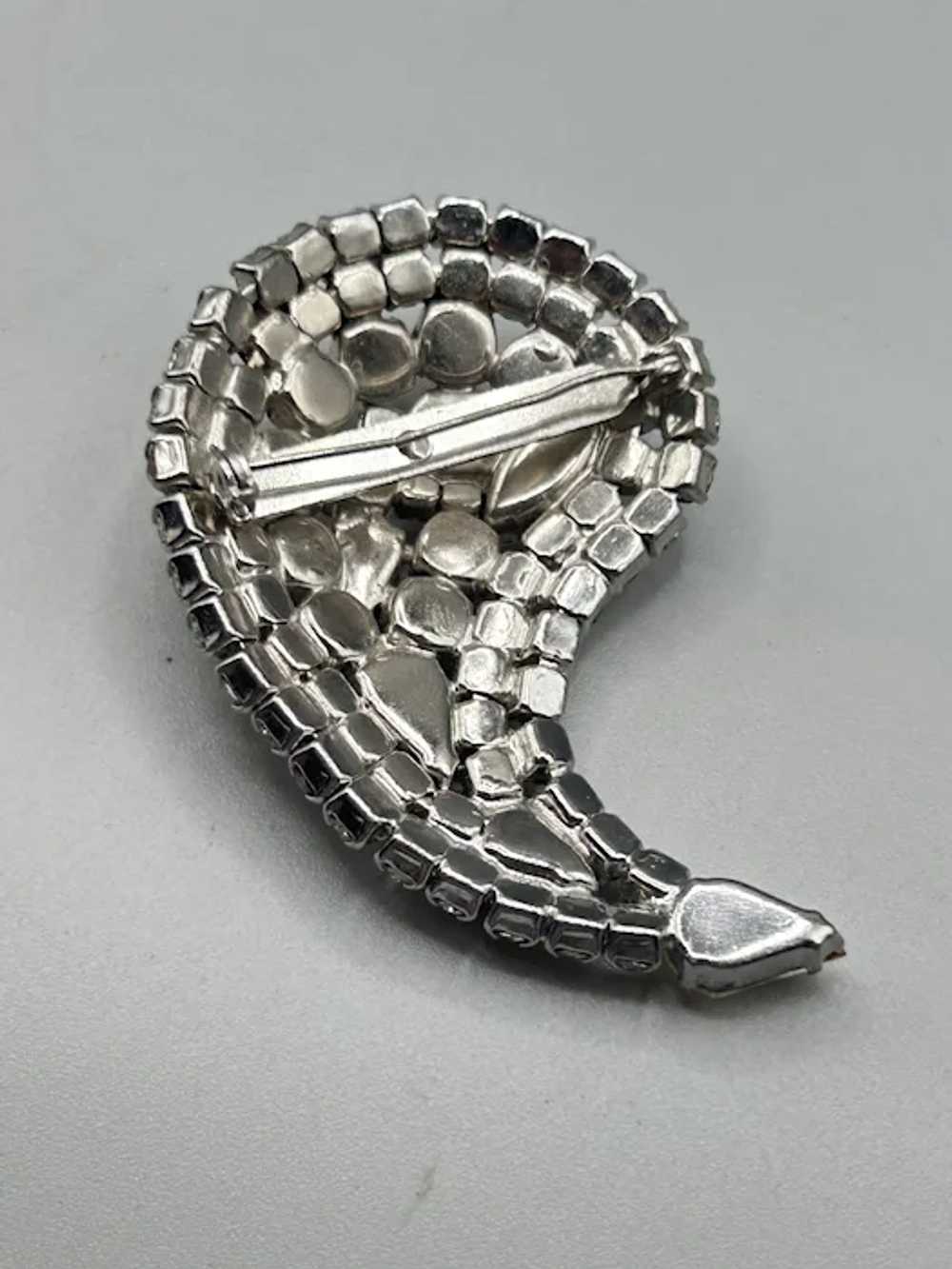 Vintage Paisley Pin Clear Rhinestones Silver Tone… - image 5