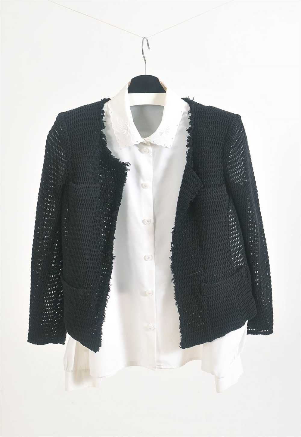 Vintage 90s open front crocheted jacket - image 1
