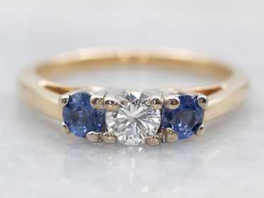 Two Tone Diamond and Sapphire Engagement Ring - image 1
