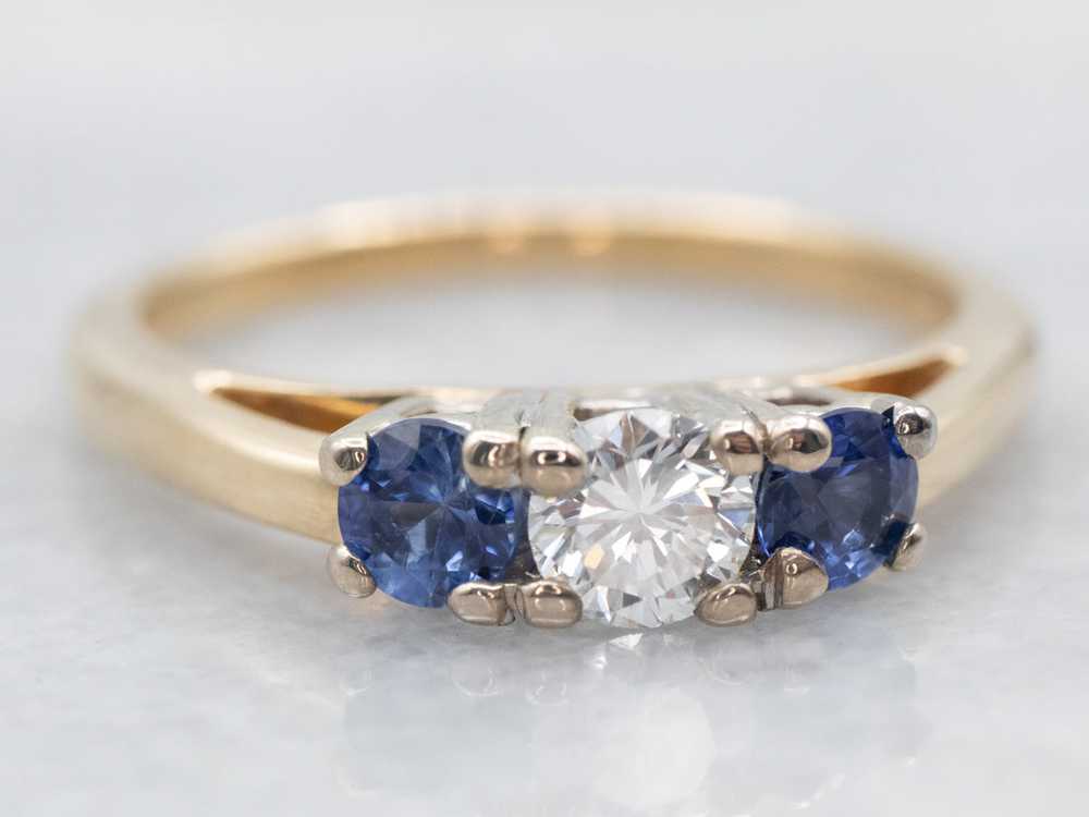 Two Tone Diamond and Sapphire Engagement Ring - image 2