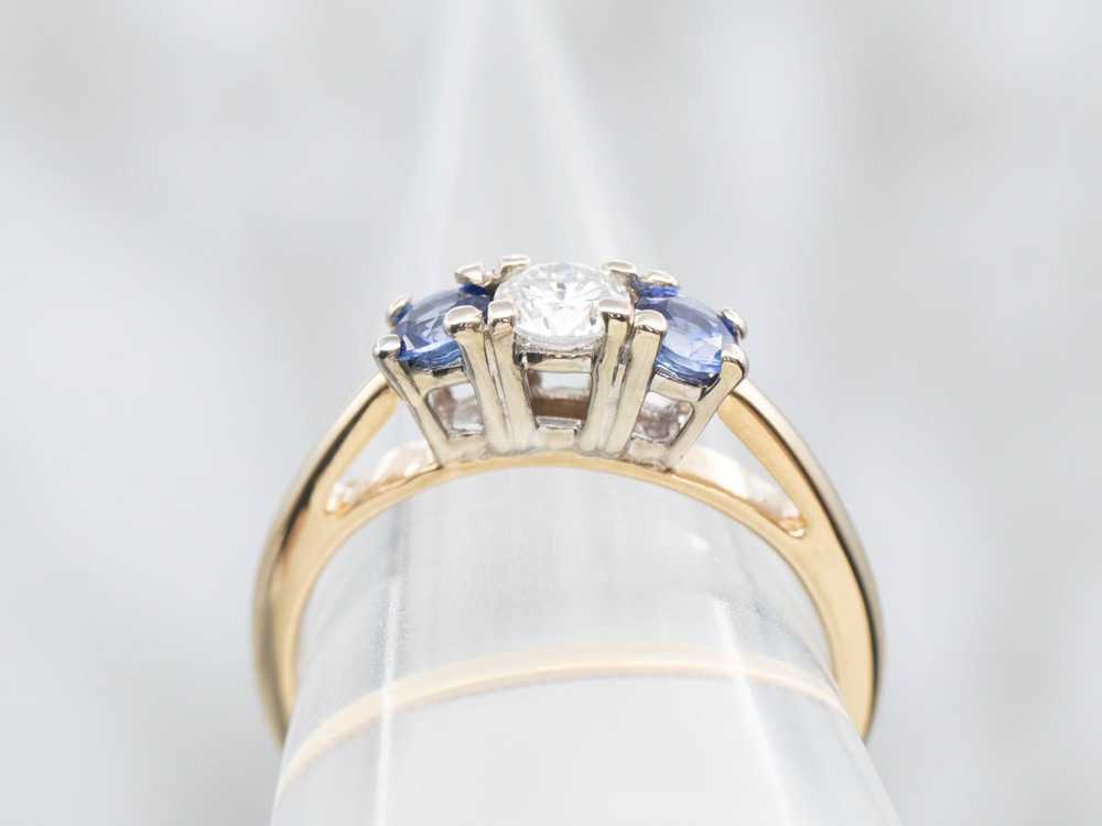 Two Tone Diamond and Sapphire Engagement Ring - image 3