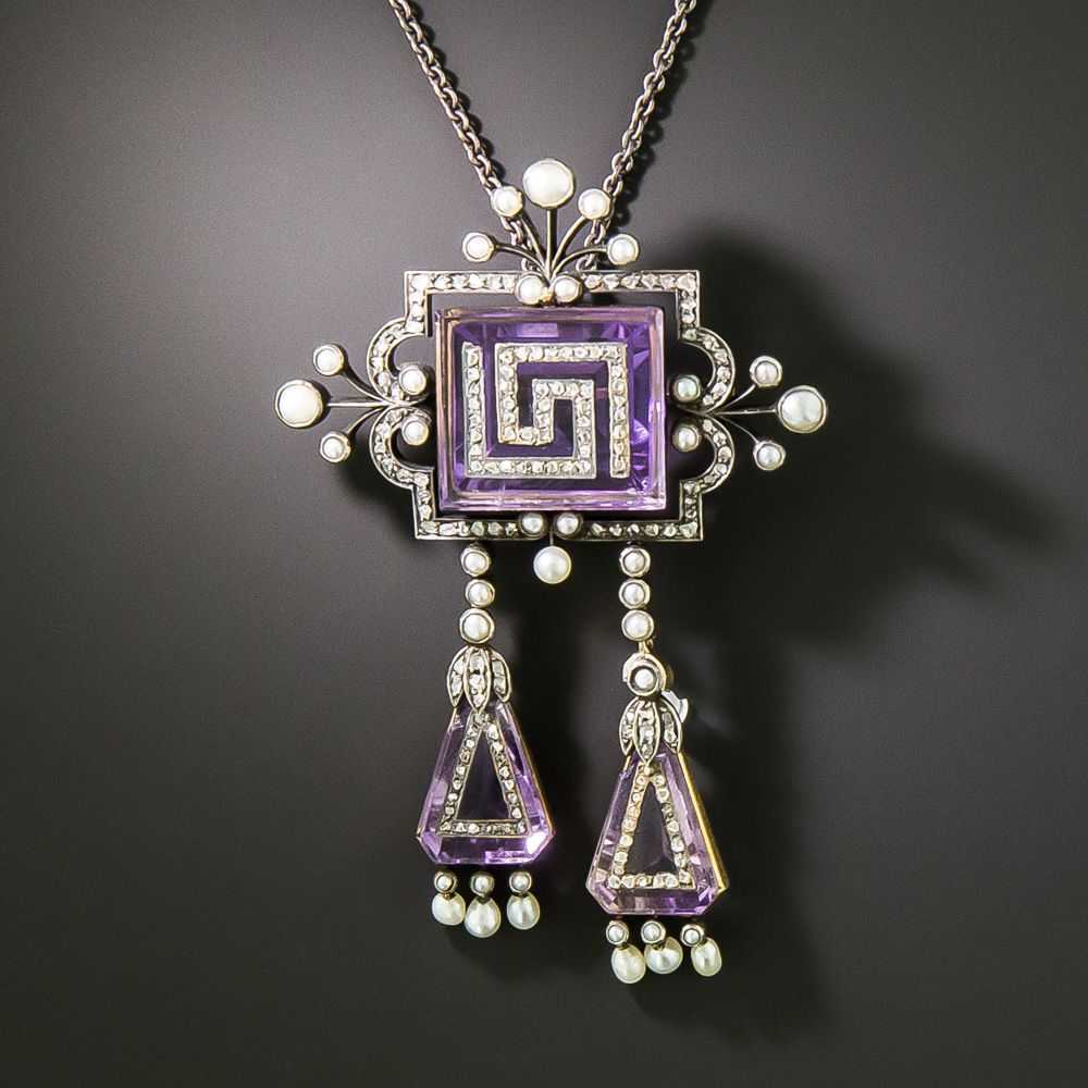 Victorian Amethyst, Diamond and Natural Pearl Tas… - image 1