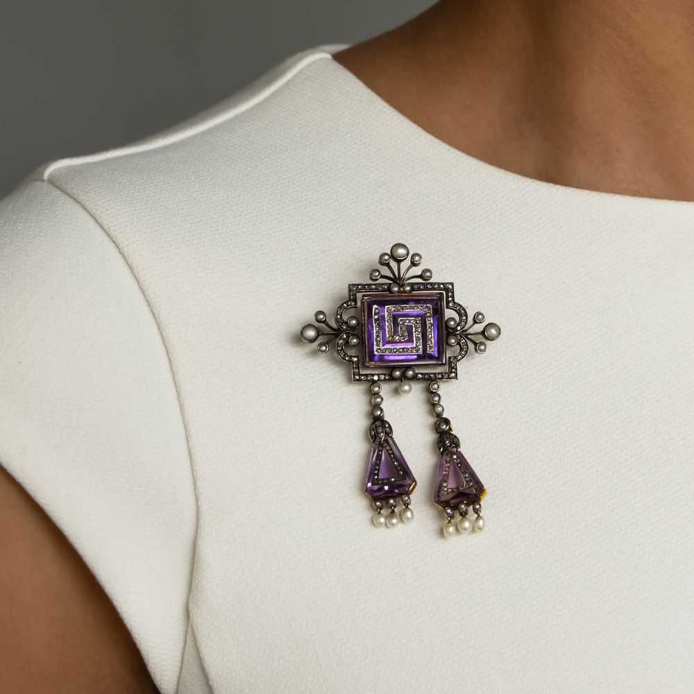 Victorian Amethyst, Diamond and Natural Pearl Tas… - image 3