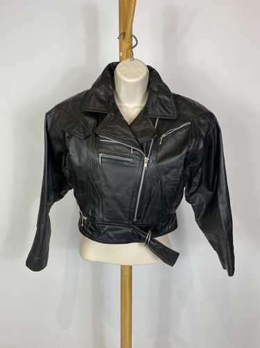 1980s Leather Warehouse Black Leather Cropped Moto
