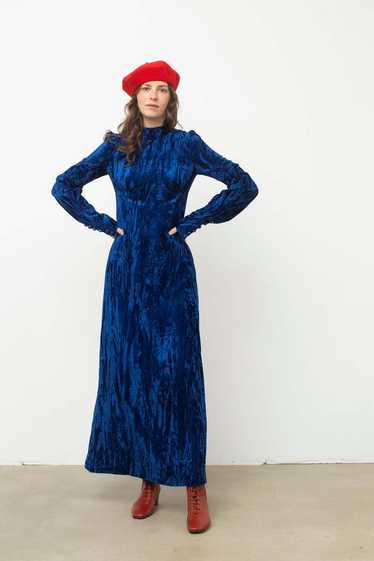 60s Crushed Velvet Dress - Blue