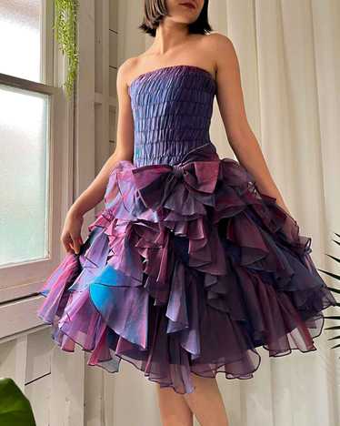 80s Iridescent Ruffled Strapless Dress - image 1