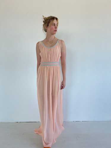 1930's Dusty Pink Silk Chiffon Gown with Blue Silk
