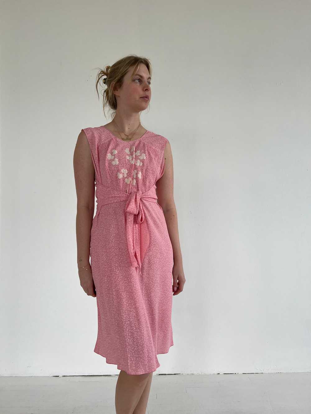 1930's Pink Silk Dress with Floral Print - image 2